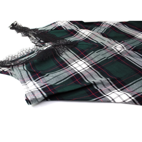 Zara NWT Plaid Lace Camisole Small Green Red Black Tank - Picture 4 of 13